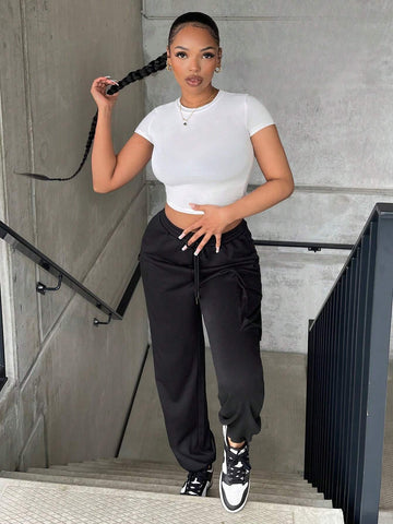 Solid Cut Out Back Crop Tee