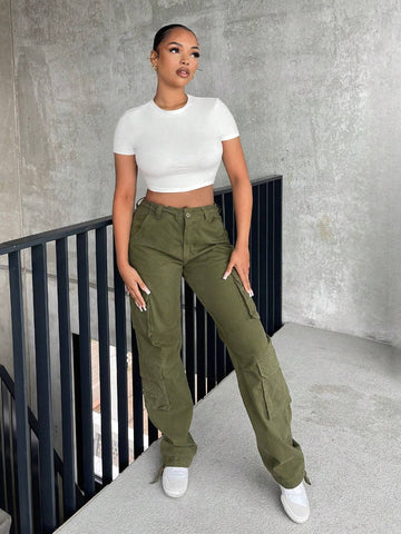 Solid Cut Out Back Crop Tee