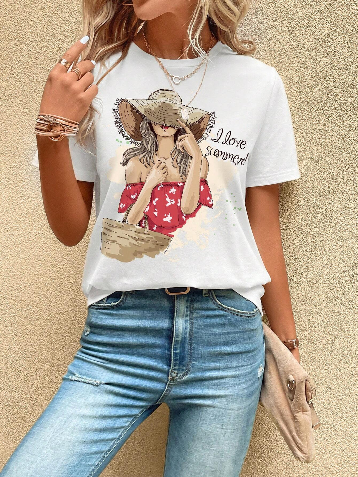 EMERY ROSE Figure & Slogan Graphic Tee