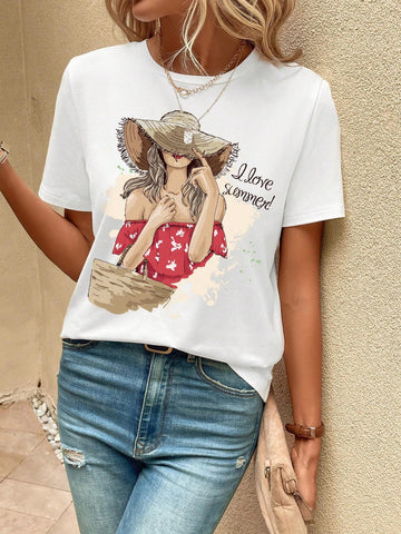 EMERY ROSE Figure & Slogan Graphic Tee