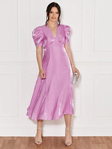 Puff Sleeve Solid Dress