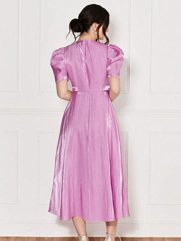 Puff Sleeve Solid Dress