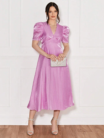 Puff Sleeve Solid Dress