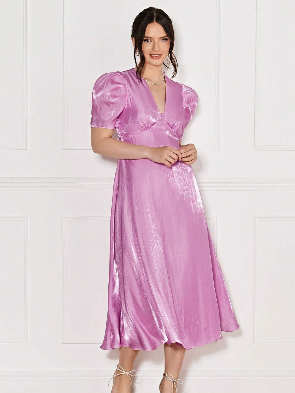 Puff Sleeve Solid Dress