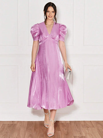 Puff Sleeve Solid Dress