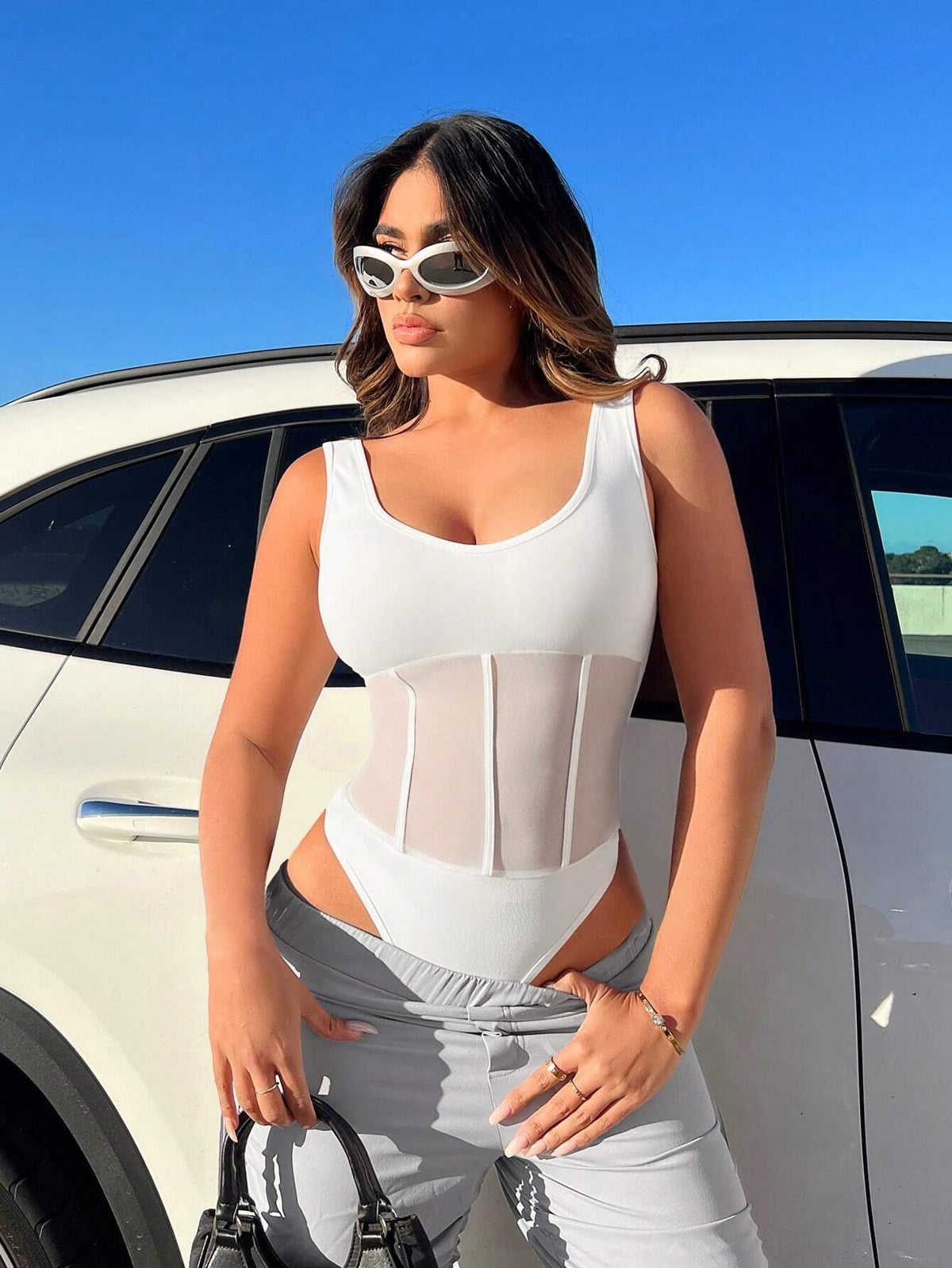 Contrast Mesh Tank Bodysuit