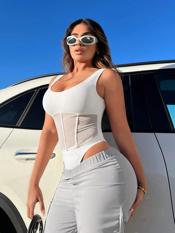 Contrast Mesh Tank Bodysuit