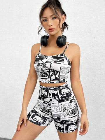 Pop Art Print Cami Top & Biker Shorts