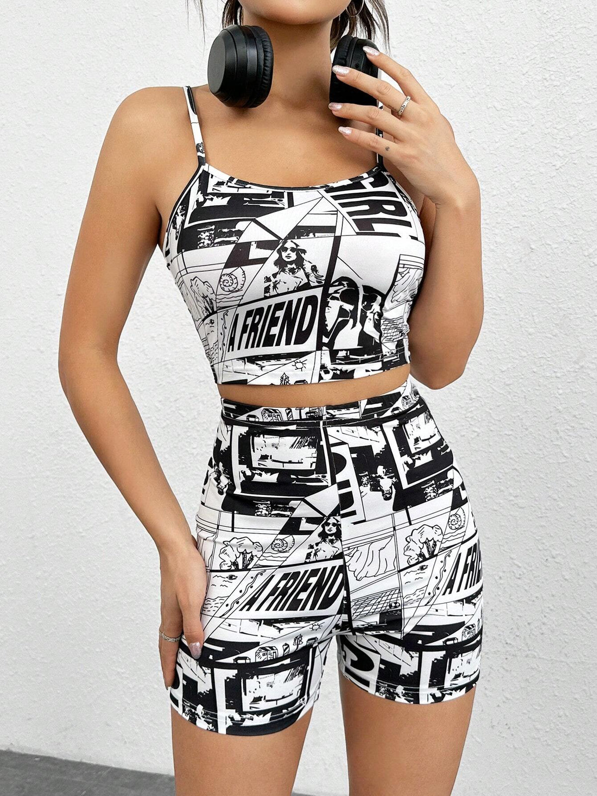 Pop Art Print Cami Top & Biker Shorts