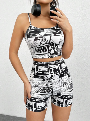 Pop Art Print Cami Top & Biker Shorts