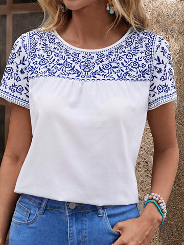 Floral Print Round Neck Blouse