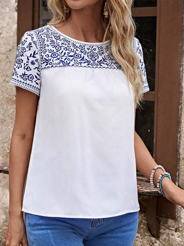 Floral Print Round Neck Blouse