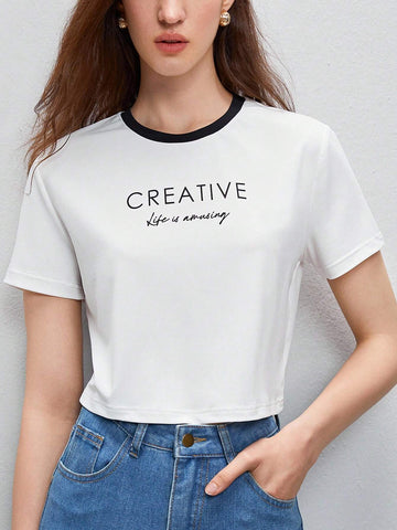 BIZwear Letter Graphic Contrast Trim Tee