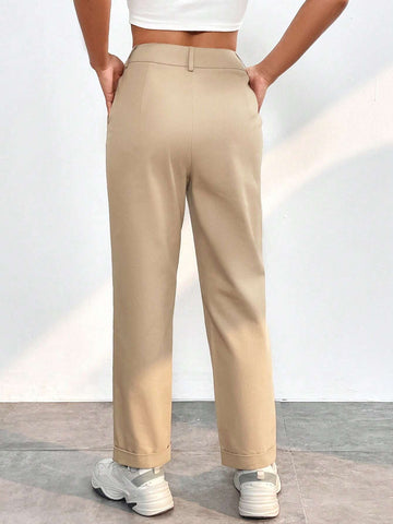 PETITE Solid Plicated Detail Slant Pocket Pants