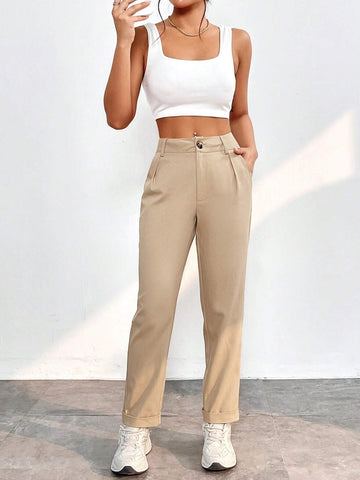 PETITE Solid Plicated Detail Slant Pocket Pants