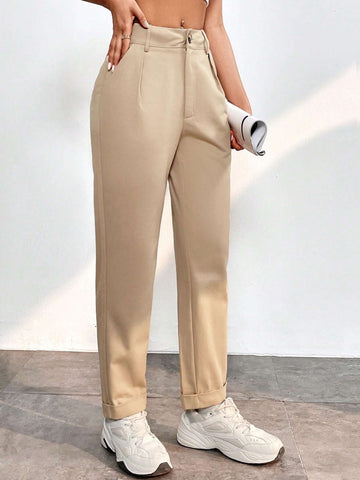 PETITE Solid Plicated Detail Slant Pocket Pants