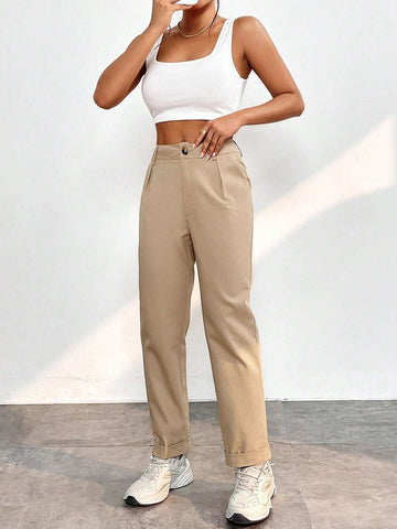 PETITE Solid Plicated Detail Slant Pocket Pants