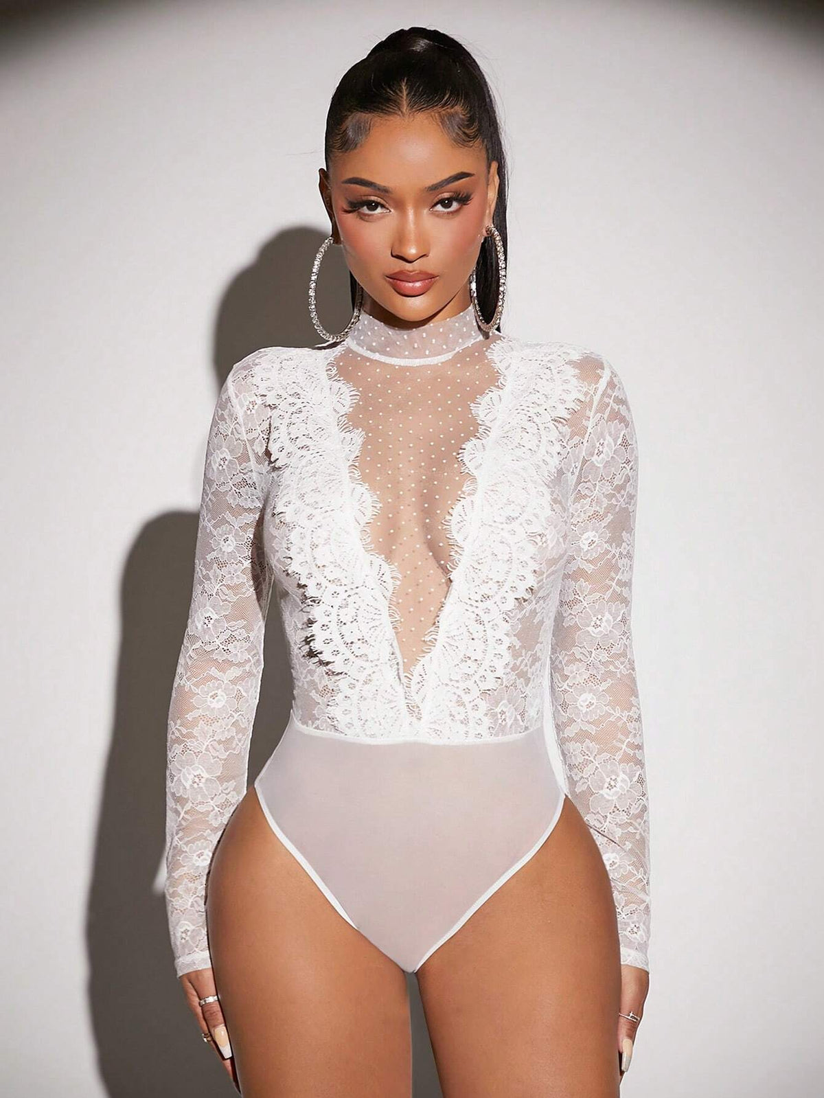 Mock Neck Lace Bodysuit