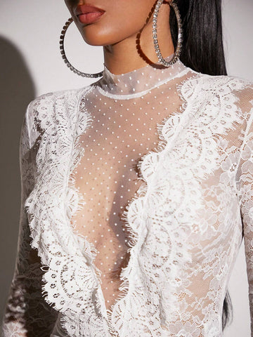 Mock Neck Lace Bodysuit