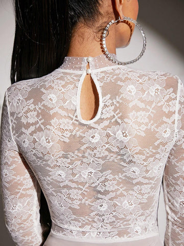 Mock Neck Lace Bodysuit