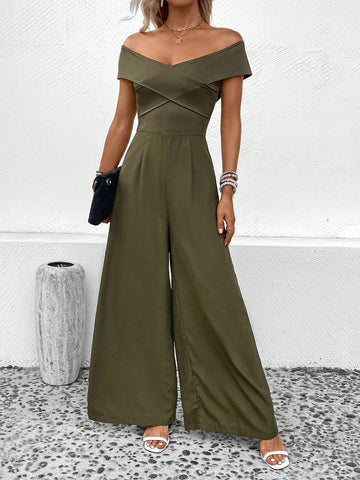 EMERY ROSE Off Shoulder Wide Leg Jumpsuit