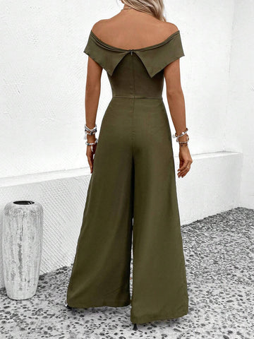EMERY ROSE Off Shoulder Wide Leg Jumpsuit
