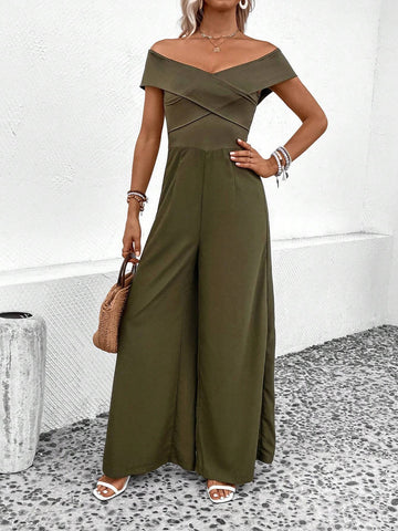EMERY ROSE Off Shoulder Wide Leg Jumpsuit