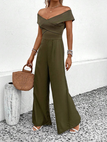 EMERY ROSE Off Shoulder Wide Leg Jumpsuit