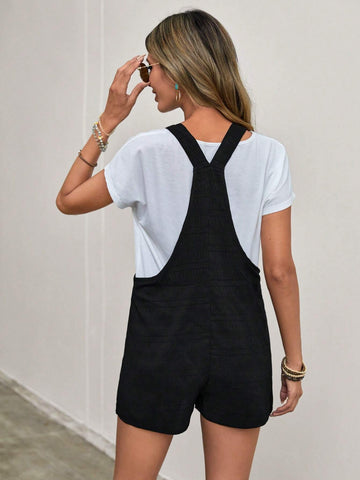 EMERY ROSE Solid Dual Pocket Overall Romper Without Tee