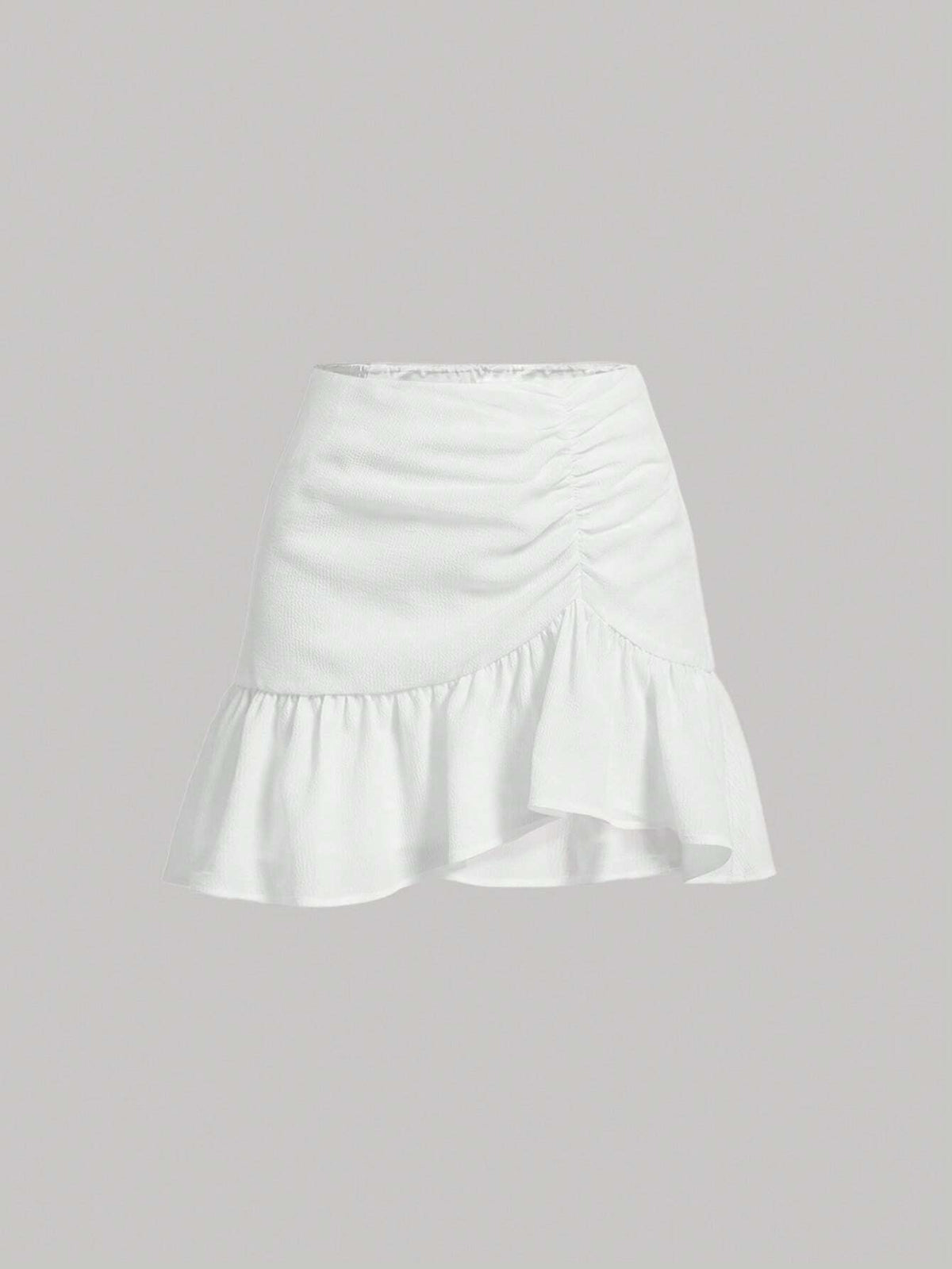 MOD Ruched Ruffle Hem Solid Skirt