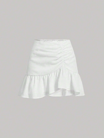 MOD Ruched Ruffle Hem Solid Skirt