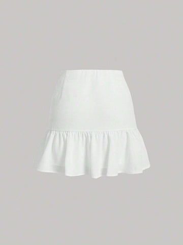MOD Ruched Ruffle Hem Solid Skirt