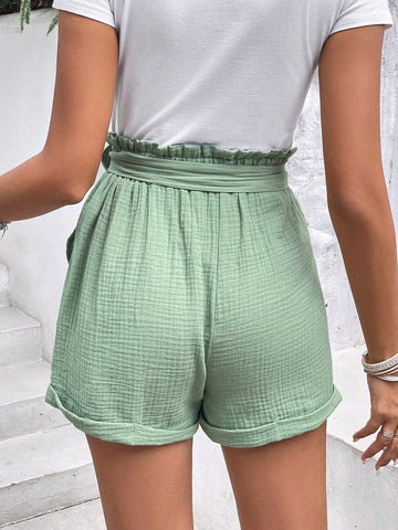 Frenchy Paperbag Waist Roll Up Hem Belted Shorts