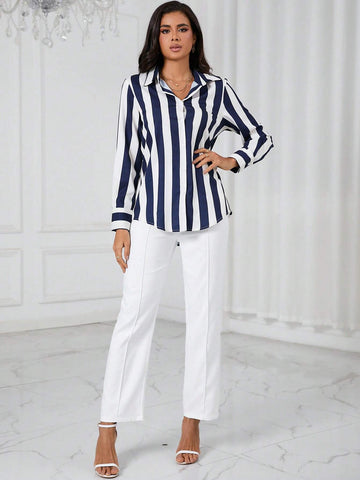 Striped Print Shirt & Seam Detail Pants