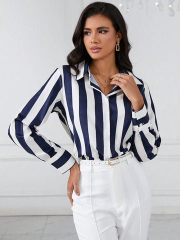 Striped Print Shirt & Seam Detail Pants