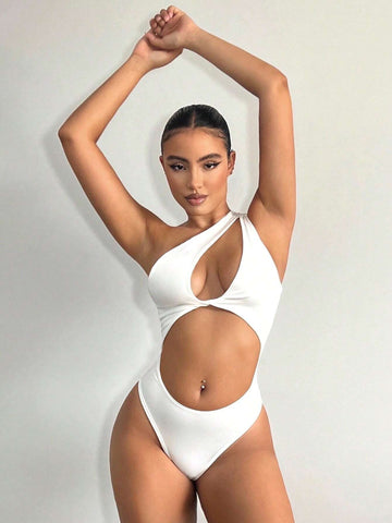 One Shoulder Cut Out Twist Front Bodysuit