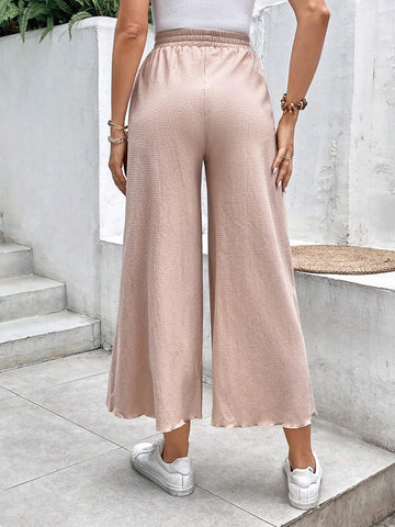 Frenchy Solid Knot Front Wide Leg Pants