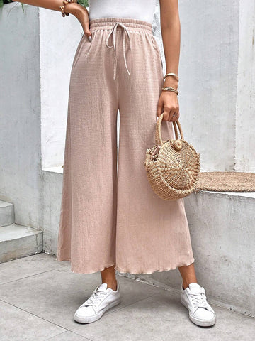 Frenchy Solid Knot Front Wide Leg Pants