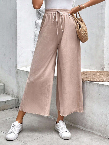 Frenchy Solid Knot Front Wide Leg Pants