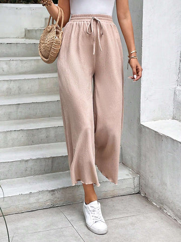 Frenchy Solid Knot Front Wide Leg Pants