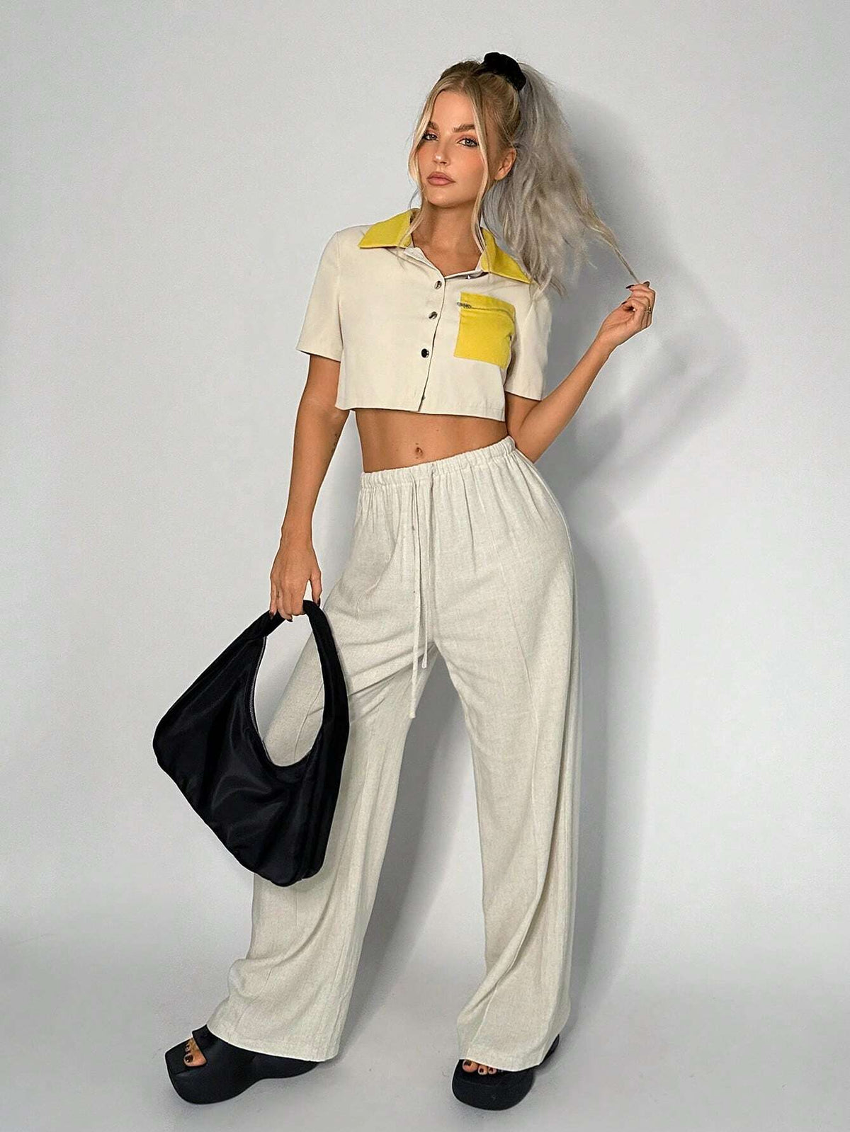 EZwear Solid Wide Leg Pants