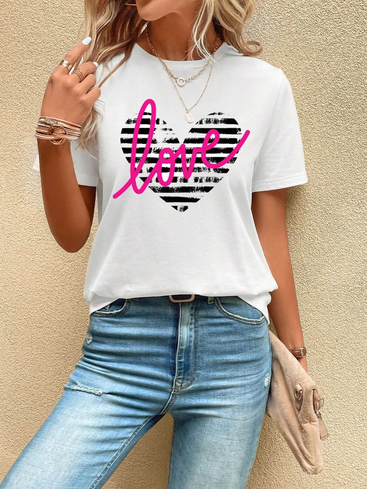 EMERY ROSE Heart & Letter Graphic Tee