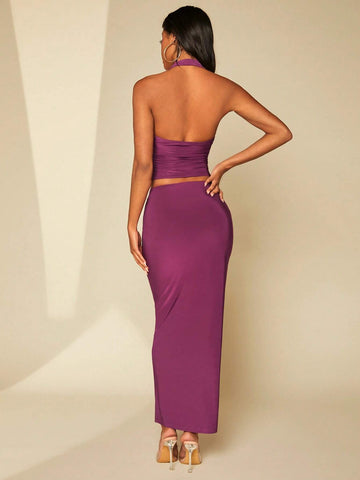 Solid Halter Top & Pencil Skirt