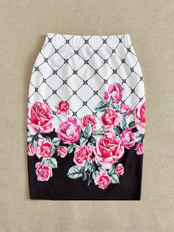 EMERY ROSE High Waist Floral Print Bodycon Skirt