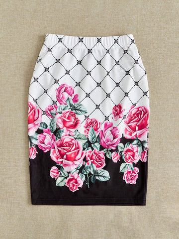 EMERY ROSE High Waist Floral Print Bodycon Skirt