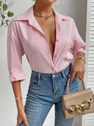 Striped Print Drop Shoulder Shirt