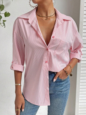 Striped Print Drop Shoulder Shirt