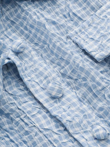 Gingham Print Drop Shoulder Flap Detail Crop Shirt