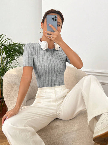 Solid Ribbed Knit Tee