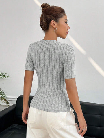 Solid Ribbed Knit Tee